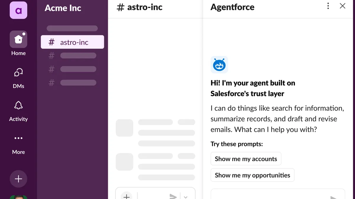 A photo of Slack's newly launched Agentforce that can answer simple questions and automate routine tasks and actions on behalf of the user.