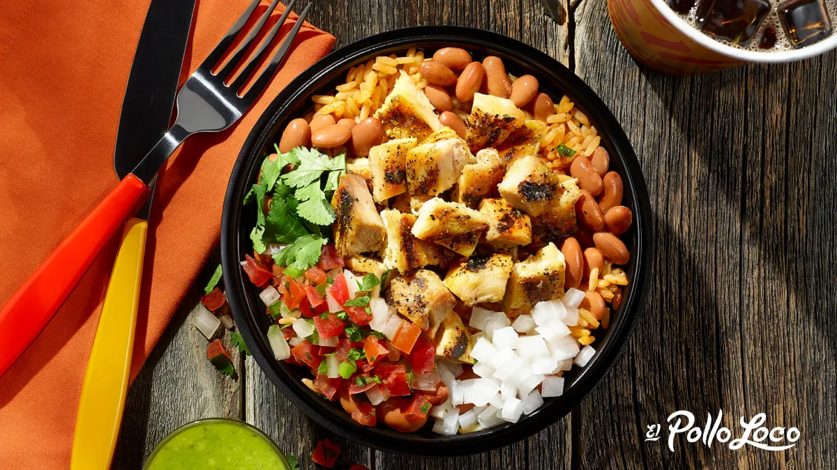 A photograph of El Pollo Loco's Original Pollo Bowl.