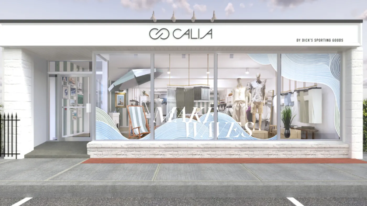 A storefront mockup featuring resortwear and the Calia brand name.