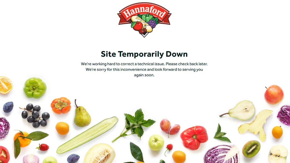 Screenshot of a website that is down with a message stating so