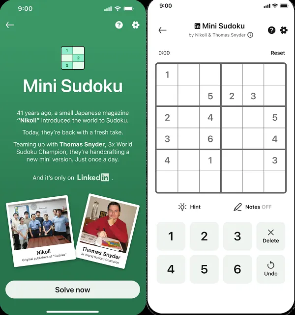 LinkedIn Mini Sudoku