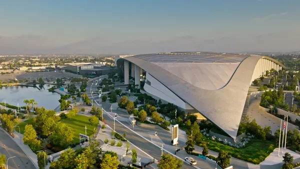 The exterior of Los Angeles' SoFi Stadium.