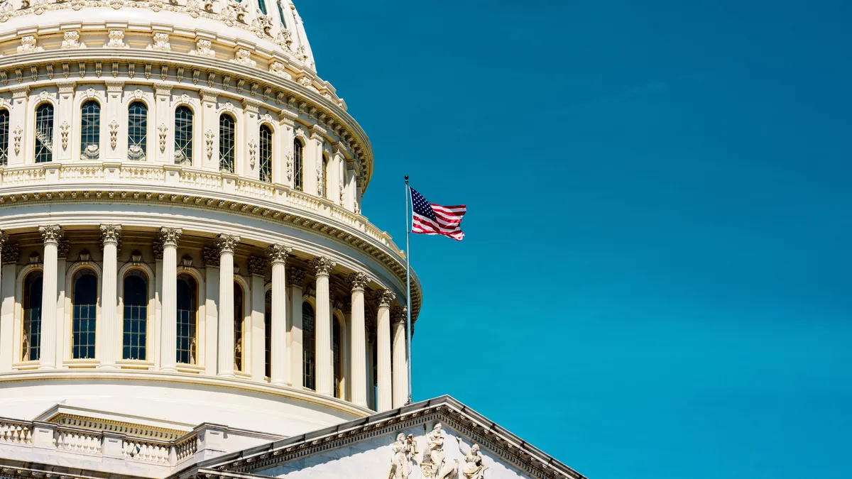 The United States, Capitol Dome background in retro style