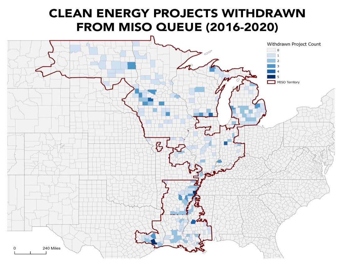 Sustainable FERC Project map of MISO Queue clean energy projects