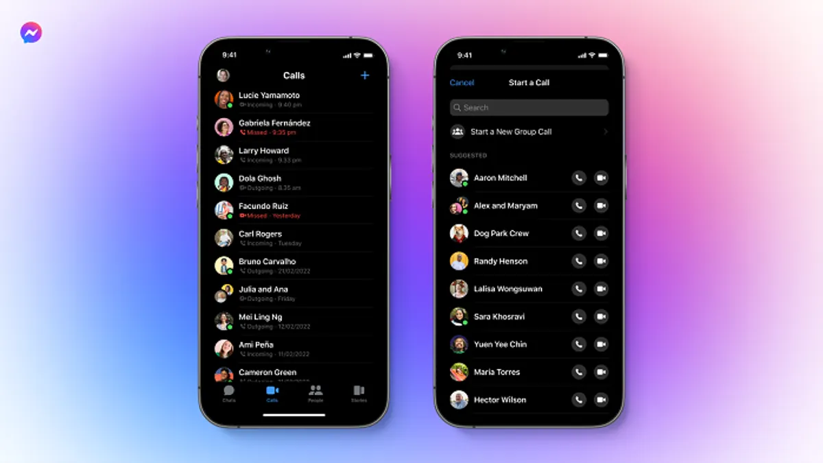 Messenger Calls tab