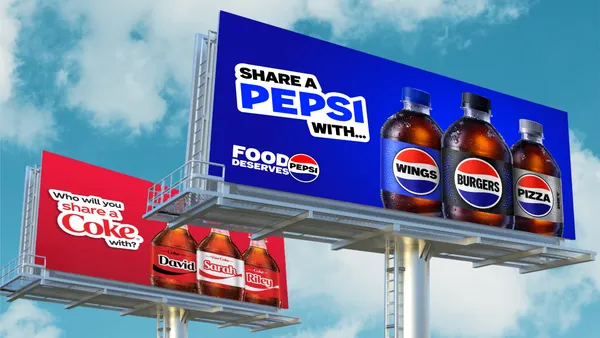 A mockup of a Pepsi billboard standing in front of a similar one from rival Coke
