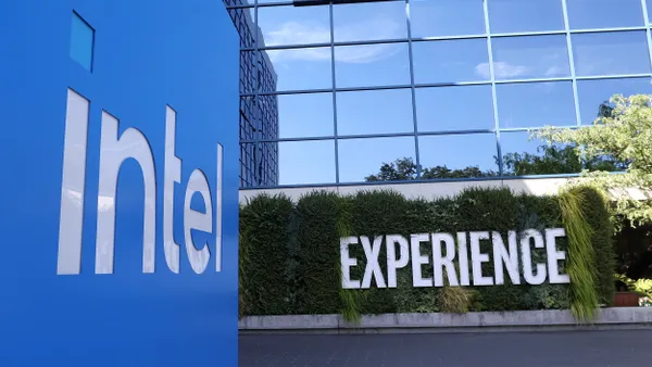 Sign outside Intel's California headquarters depicting its logo in August 2024