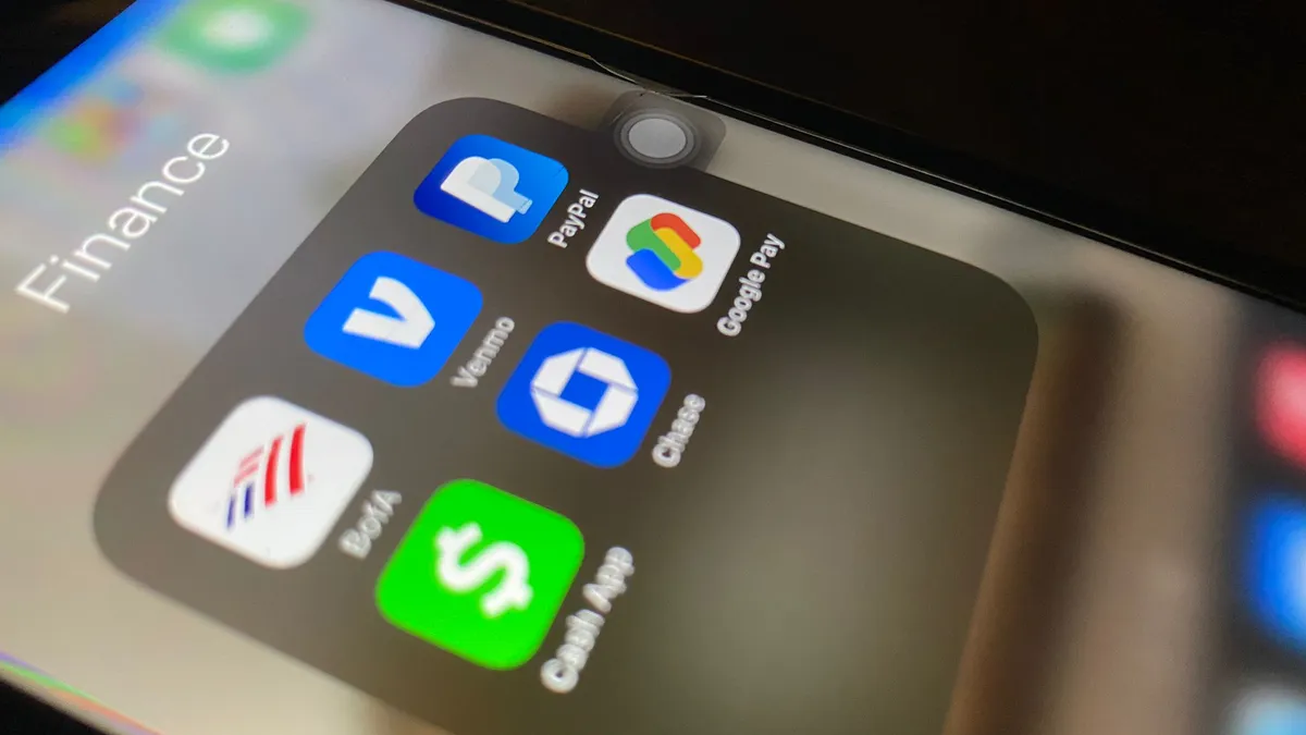 Smart phone showing multiple payment apps.