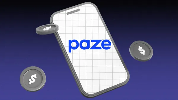 Paze's logo is displayed on a smart phone.