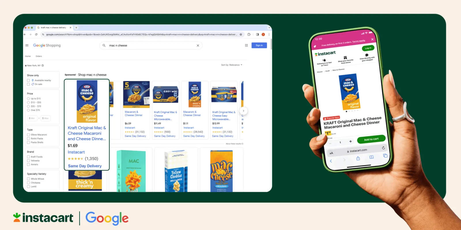 Instacart's advertisements on Google