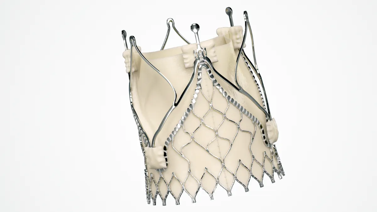 A closeup of JenaValve's Trilogy transcatheter valve to treat aortic regurgitation.