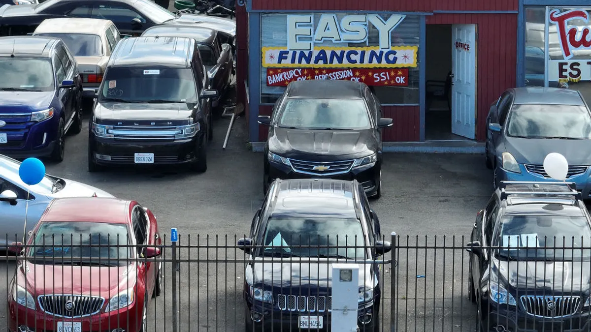 Used cars on display in San Pablo, Calif.