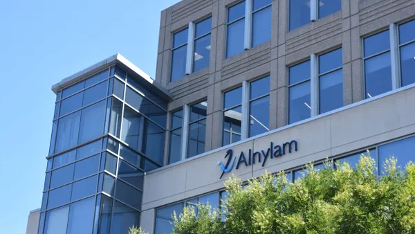 An Alnylam logo is displayed on a building in Cambridge, Massachusetts, on Sept. 5, 2024.