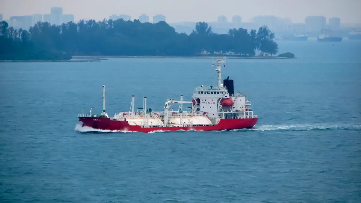 A ship carrying liquefied natural gas.