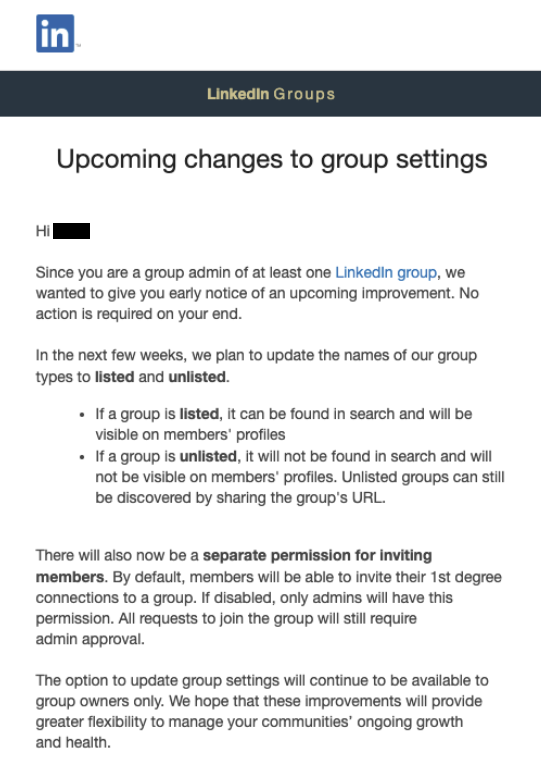 LinkedIn groups update