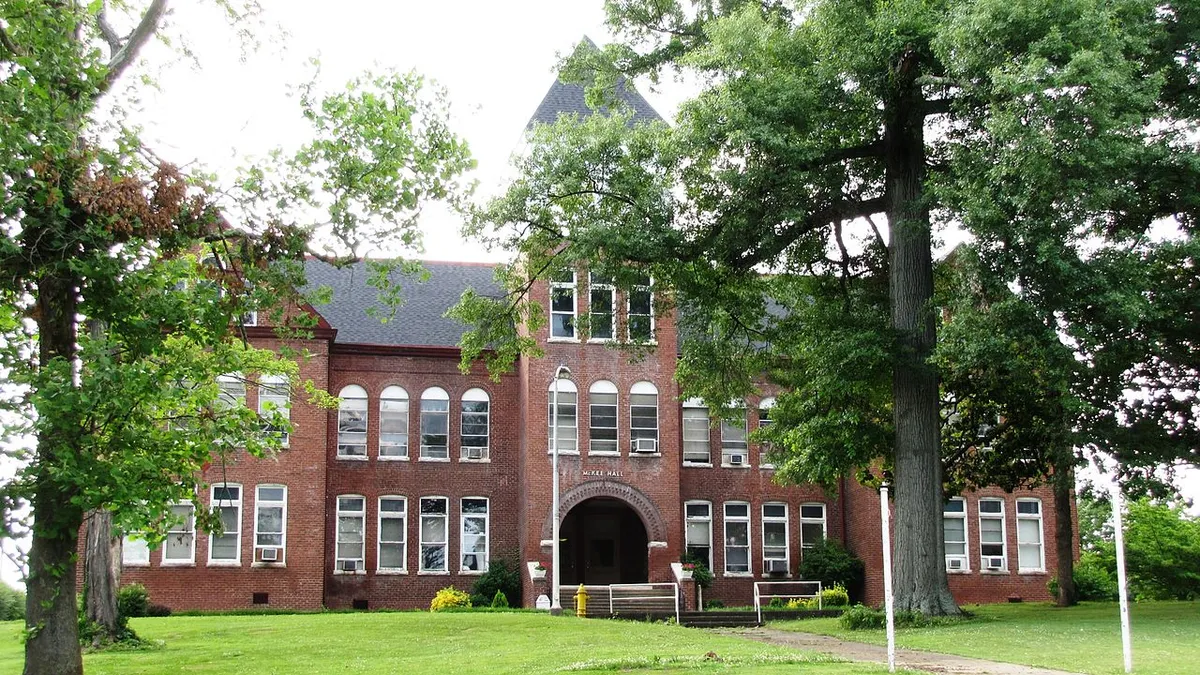 Front view of a brick hall of Knoxville College.