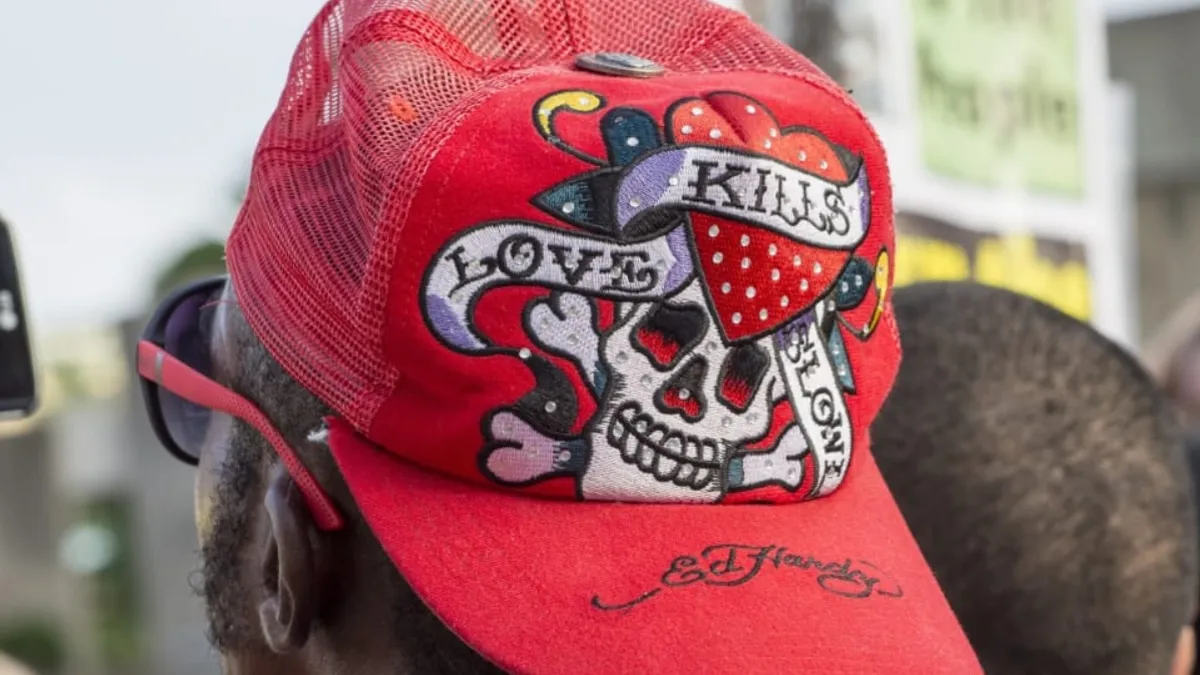 Red Ed Hardy trucker cap.