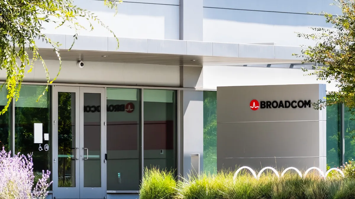 The entrance to the Broadcom Silicon Valley headquarters building San Jose, California on September 9, 2019.