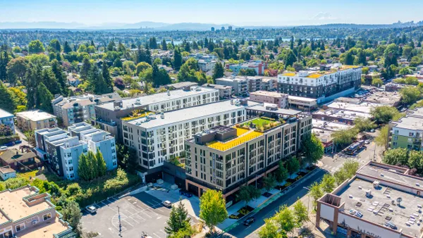 Aerial view of apartment building.
