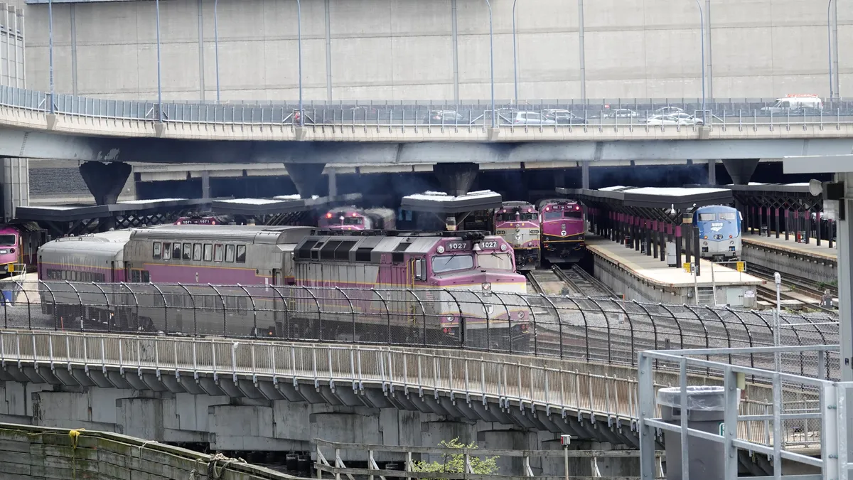 Massachusetts Bay Transportation Authority commuter trains at North Station on May 12, 2021.