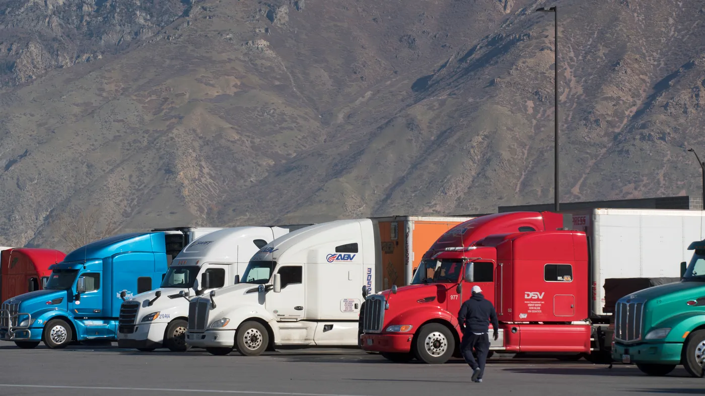 Truckers take a break on November 5, 2021 at the Love's Travel Stop in Springville, Utah.