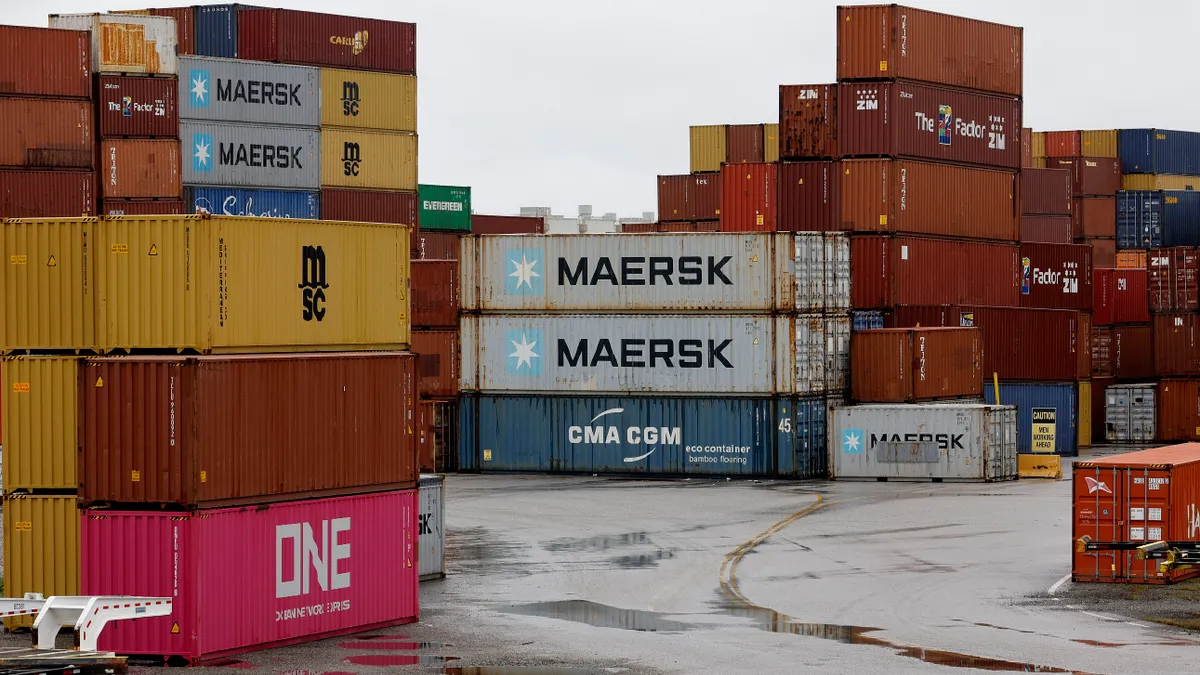 A stack of ocean containers stacked at the Port of Baltimore.