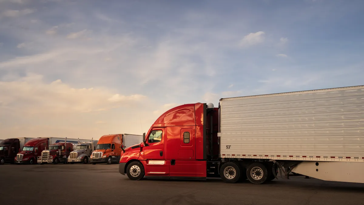 Trucks at a parking stop in Utah.