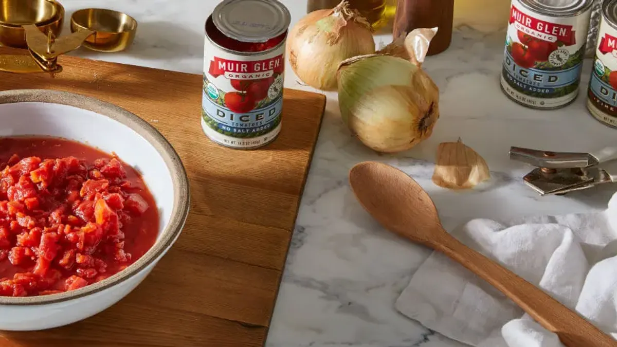 Cans of Muir Glen tomatoes