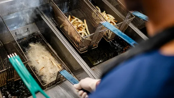 Frying french fries in a restaurant