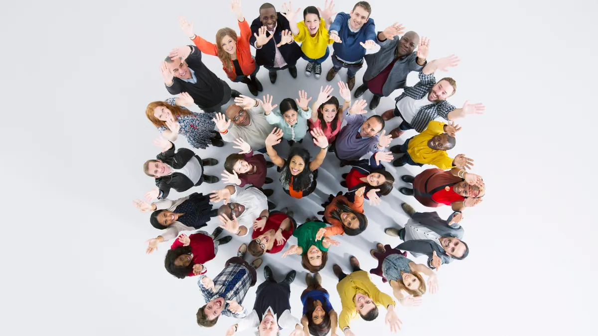 aerial image of business people in a circle