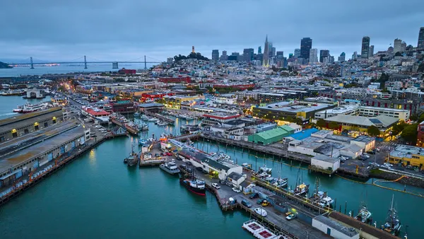 An aerial view of Fishermans Wharf.