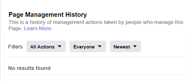 Facebook Page Management history