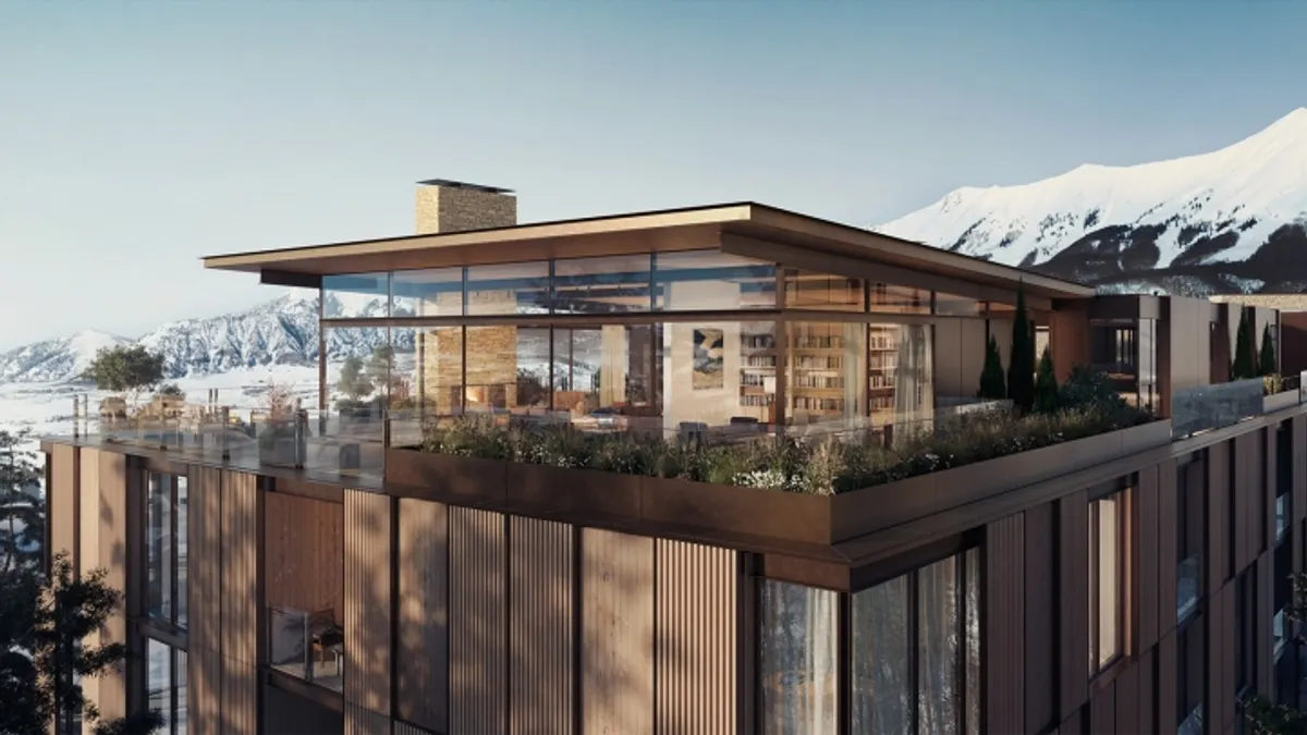 An exterior rendering of Four Seasons Resort and Residences Telluride in Colorado.