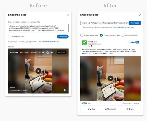 LinkedIn embeds