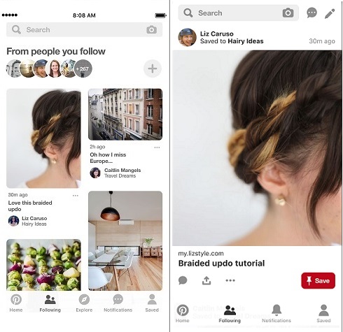 Pinterest Following tab examples