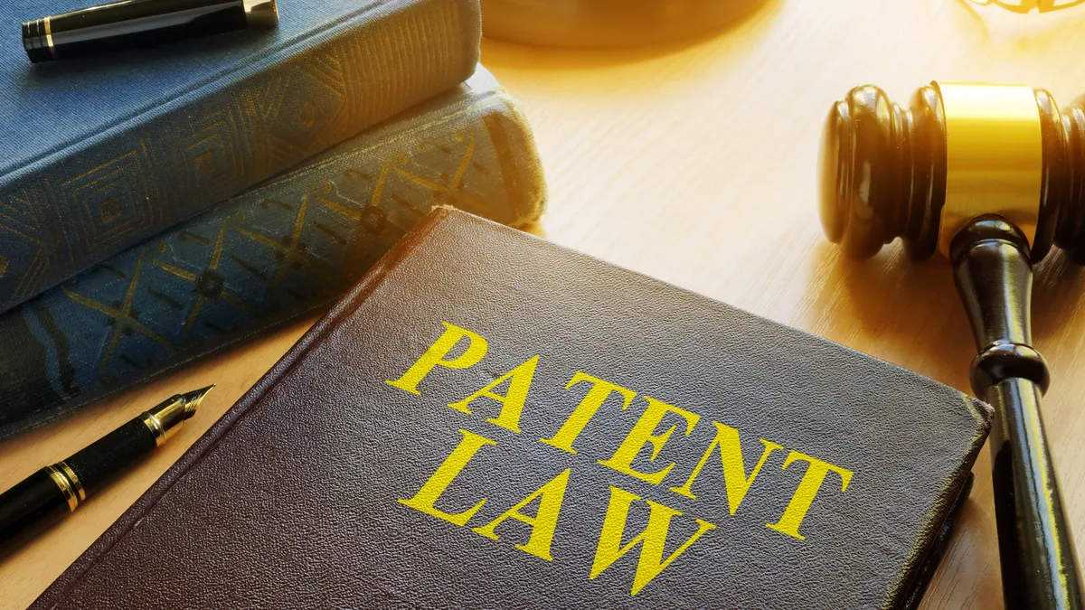 A law book that says "Patent Law" on the front