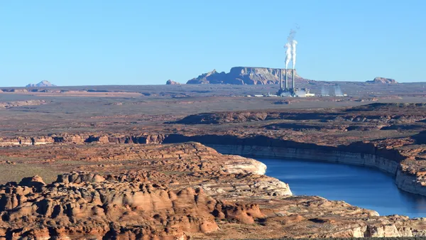 Lake Powell and the Navajo power plant in Page, Arizona.