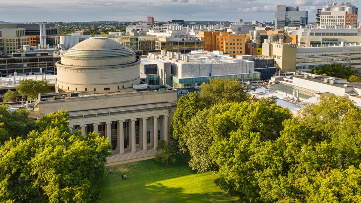 An aerial view of the Massachusetts Institute of Technology in Cambridge.