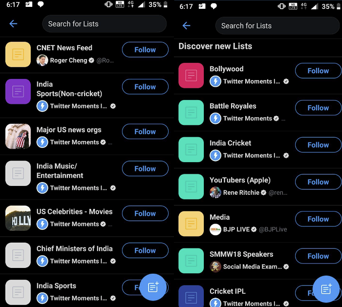 Twitter list discovery