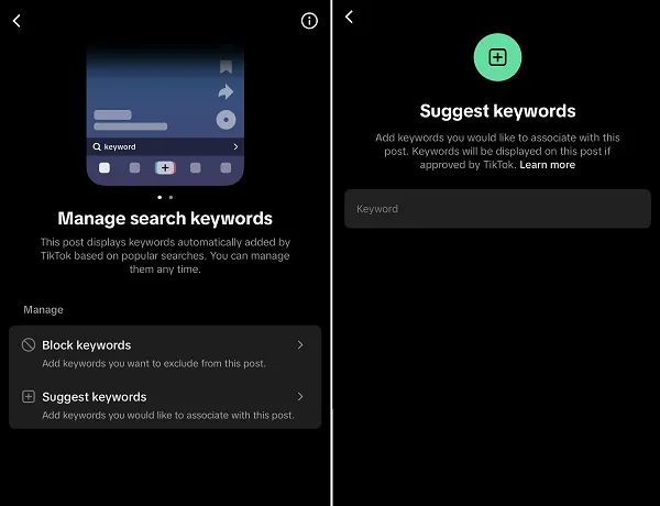 TikTok suggest keywords