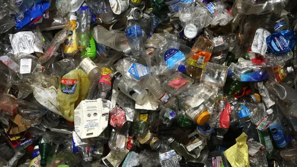 Mixed plastic recyclables move on a conveyor belt at Recology's Recycle Central