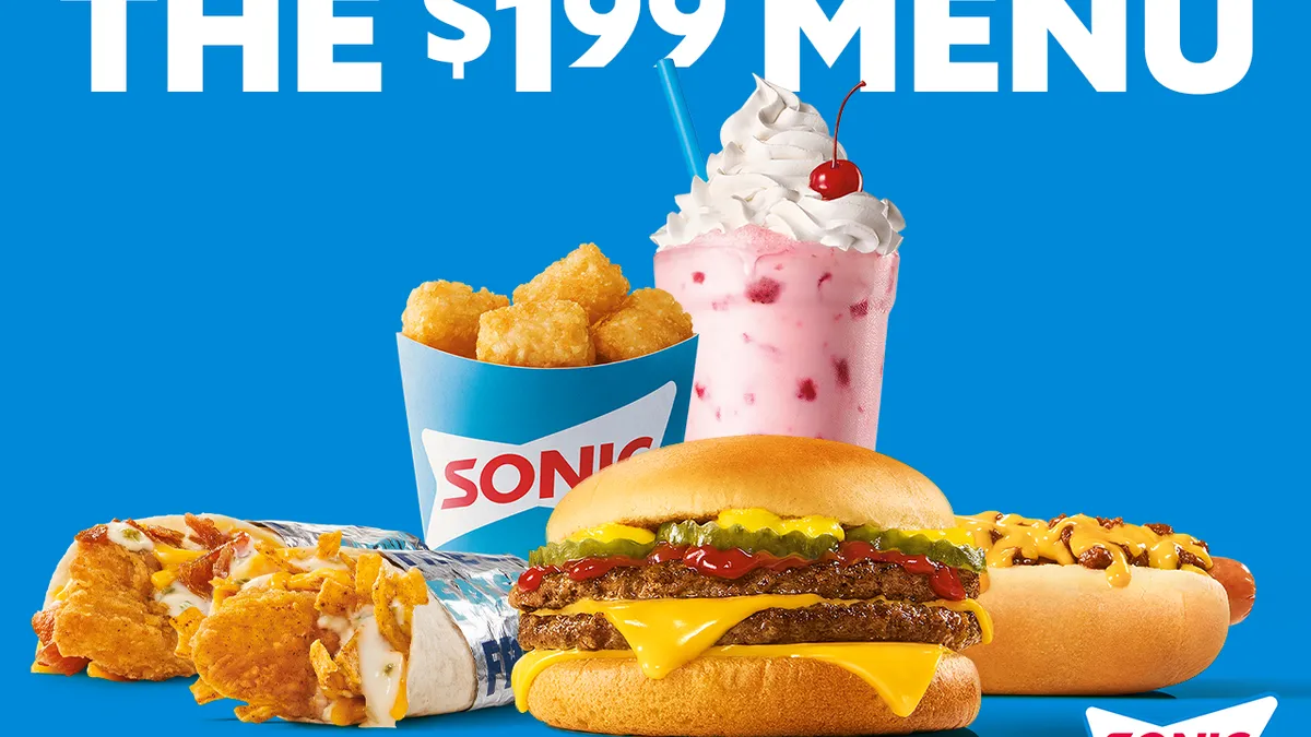 Several fast food items that are a part of Sonic's $1.99 value menu.