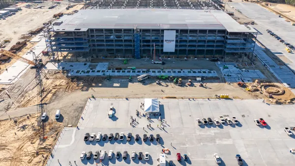 An aerial view of the site of Amazon’s in-construction fulfillment center in Wilmington, North Carolina.