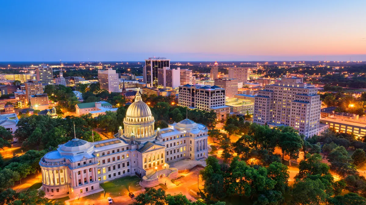 Aerial view of the Jackson, MS, skyline