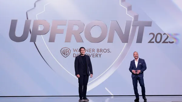 Ryan Gould and Bobby Voltaggio on stage at WBD's 2025 upfront presentation