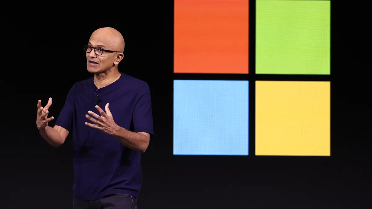 Microsoft CEO Satya Nadella speaks during the OpenAI DevDay event on November 06, 2023 in San Francisco, California.