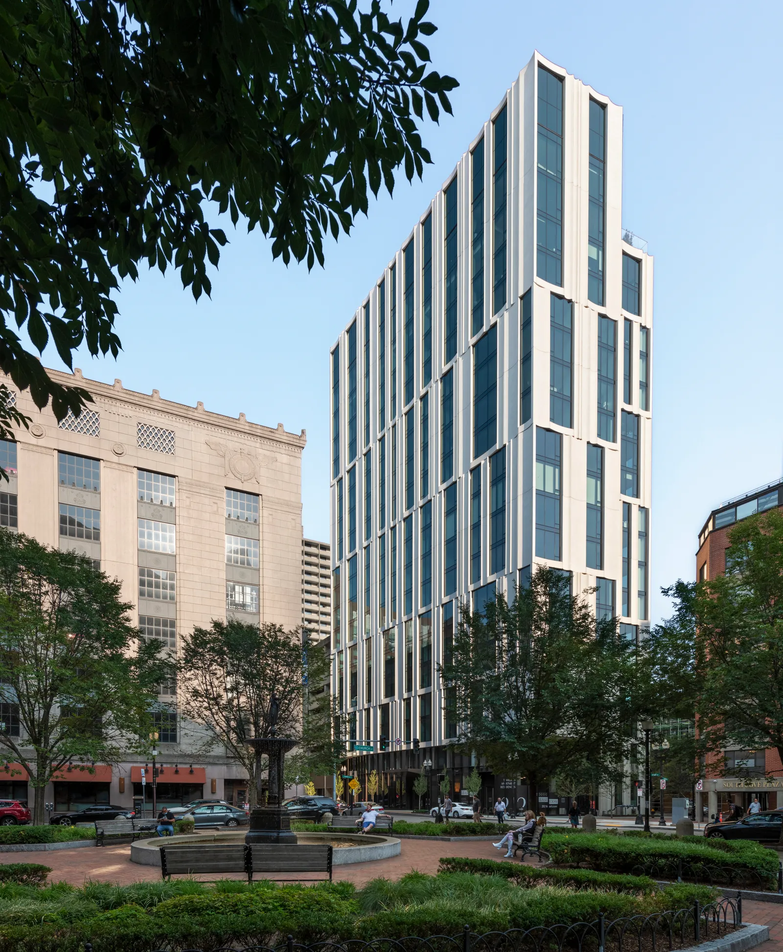 A concrete apartment building.