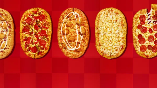 Five flat pizzas.