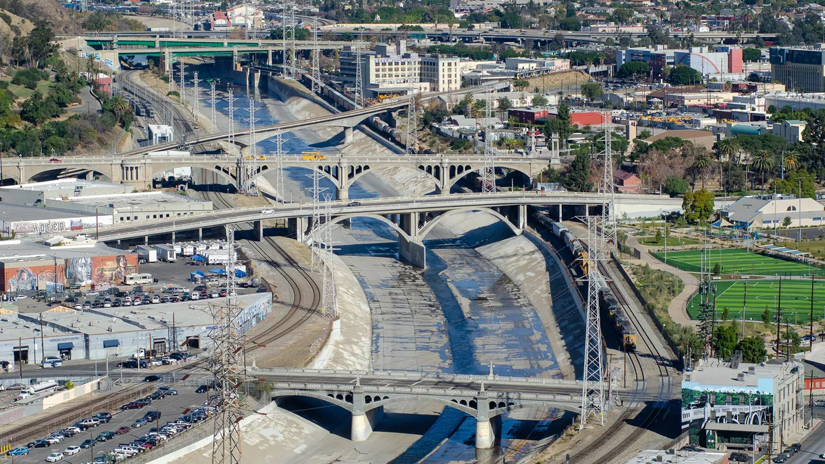 Aerial drone shot of Los Angeles Union Station