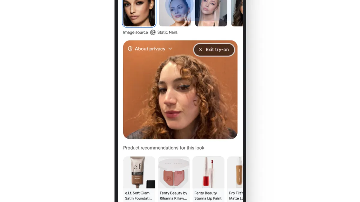 A customer trying a makeup look with Google Shopping.